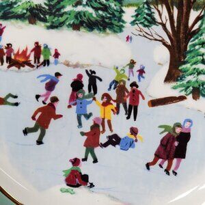 Avon Christmas Plate Series - 1975 - Skaters on the Pond - WIth Error